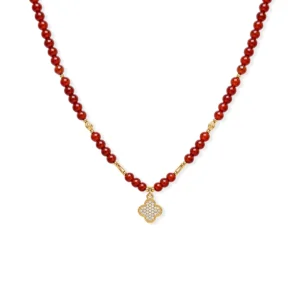 Vòng Cổ Mã Não Đỏ (Phối Charm Cỏ 4 Lá)