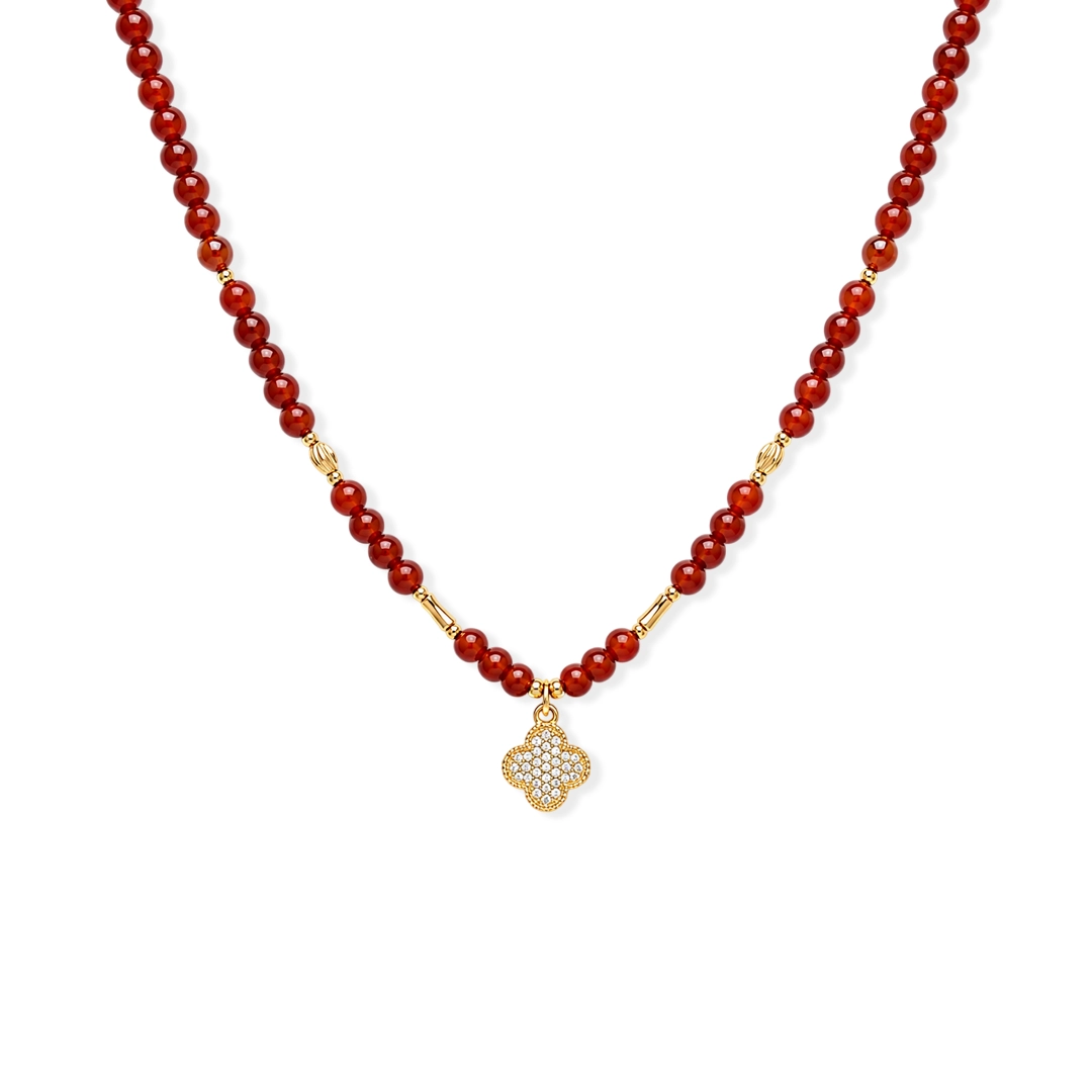 Vòng Cổ Mã Não Đỏ (Phối Charm Cỏ 4 Lá)