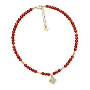 Alternative view of Vòng Cổ Mã Não Đỏ (Phối Charm Cỏ 4 Lá)