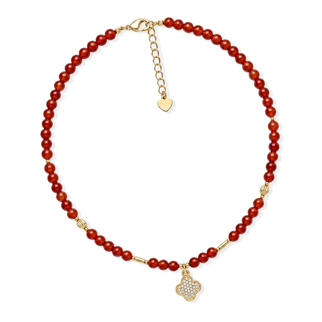 Vòng Cổ Mã Não Đỏ (Phối Charm Cỏ 4 Lá) - Ảnh 2
