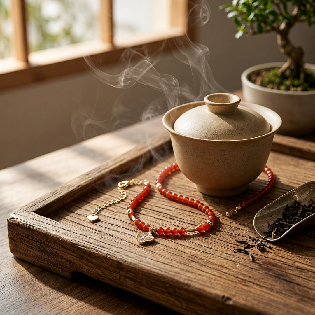 Vòng Cổ Mã Não Đỏ (Phối Charm Cỏ 4 Lá) - Ảnh 4