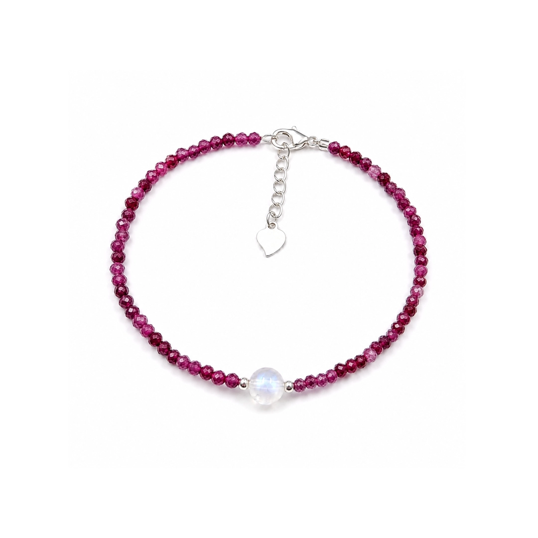 Vòng Tay Ruby Tím Cắt Giác (Phối Đá Mặt Trăng)