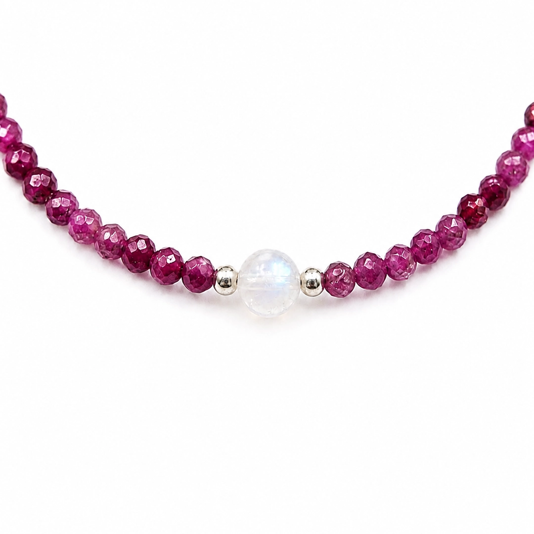 Vòng Tay Ruby Tím Cắt Giác (Phối Đá Mặt Trăng) - Ảnh 2