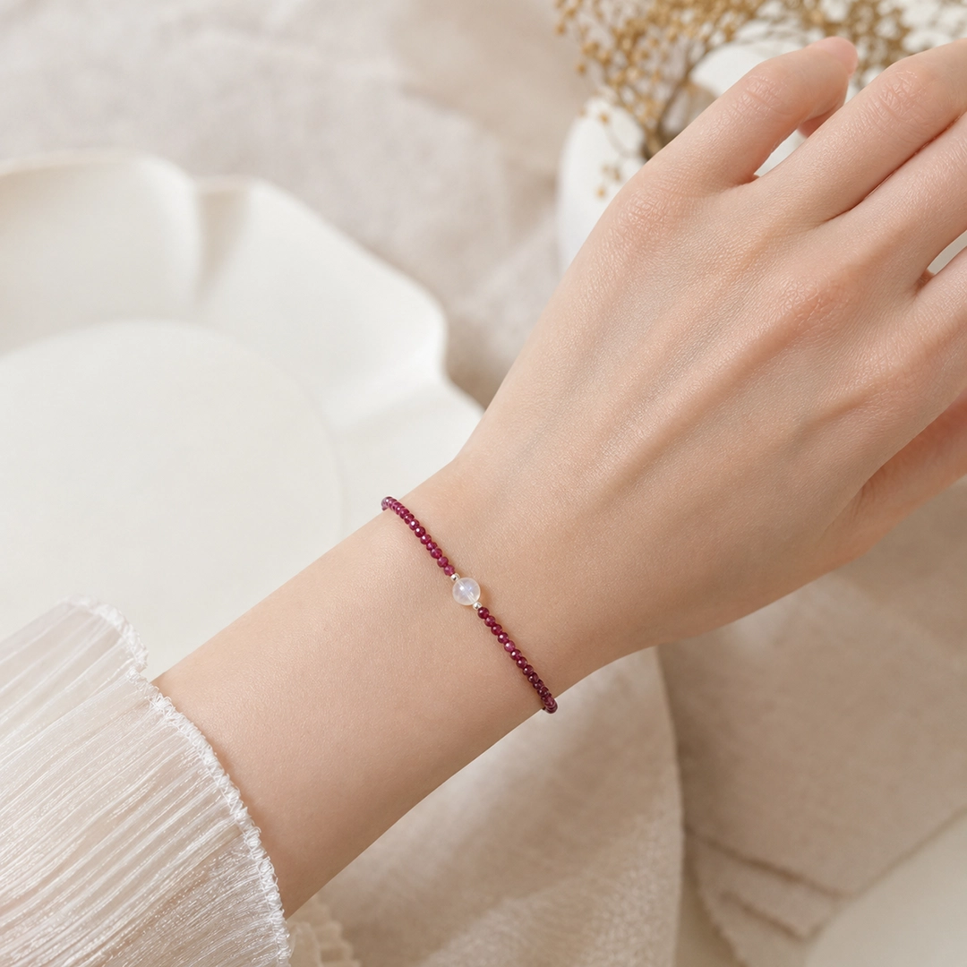 Vòng Tay Ruby Tím Cắt Giác (Phối Đá Mặt Trăng) - Ảnh 3