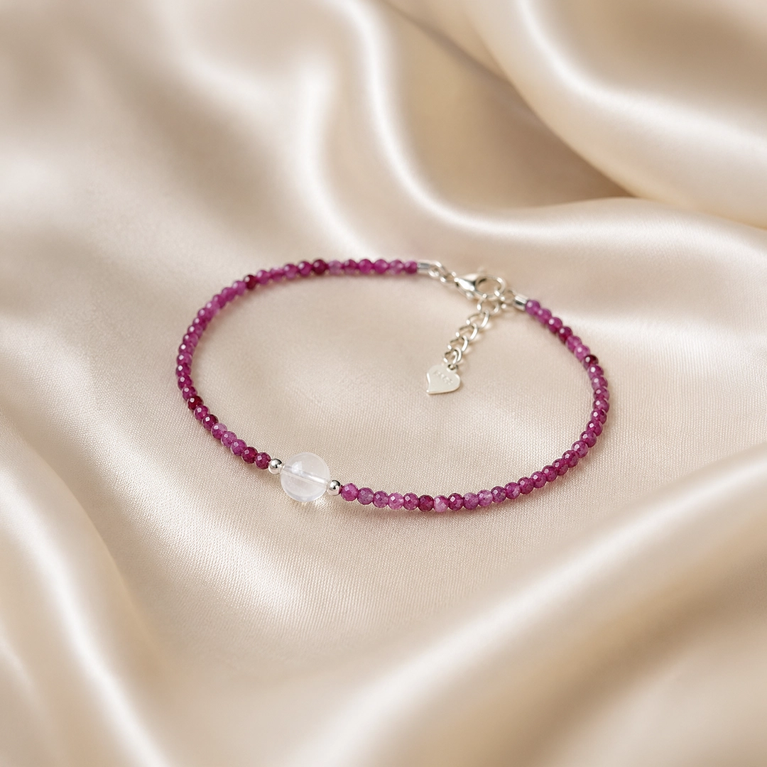 Vòng Tay Ruby Tím Cắt Giác (Phối Đá Mặt Trăng) - Ảnh 4