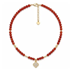 Alternative view of Vòng Cổ Mã Não Đỏ (Phối Charm Cỏ 4 Lá)
