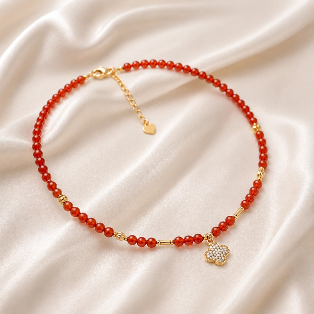 Vòng Cổ Mã Não Đỏ (Phối Charm Cỏ 4 Lá) - Ảnh 4