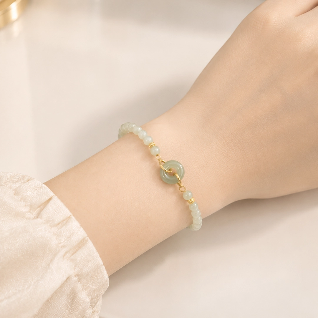 Vòng Tay Ngọc Hòa Điền (Phối Đồng Điếu Xi Vàng 24k) - Ảnh 3