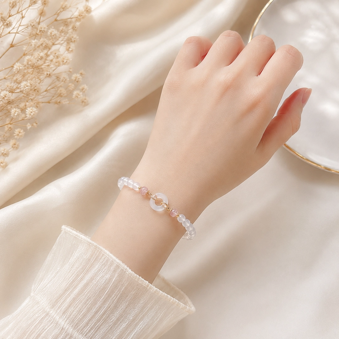 Vòng Tay Mã Não Trắng (Phối Đồng Điếu Hippi, Thạch Anh Hồng) - Ảnh 3
