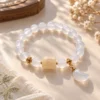 Vòng Tay Mã Não Trắng (Phối Lu Thạch Anh Tóc Vàng, Charm Trăng) - Ảnh 4