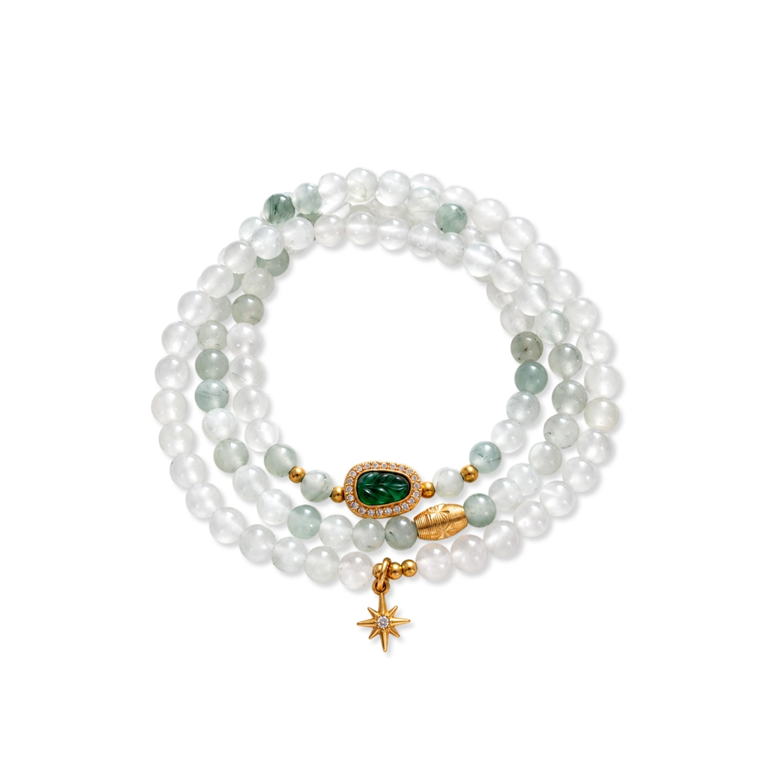 Chuỗi Vòng Thiên Sơn Thuý (Phối Charm Lá Bồ Đề Ngọc Bích)